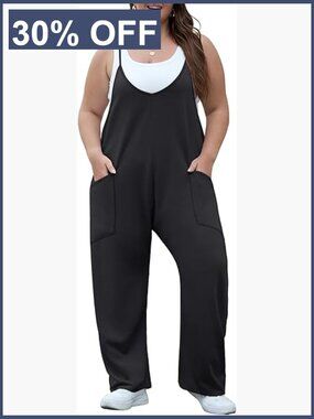 Plus Size Overalls Adjustable Strap Stretchy Jumpsuit Loose Comfy Romper with